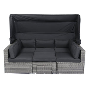 English Elm 7-Piece Patio Set w/ Retractable Canopy, Modular PE Wicker Sectional Sofa, Washable Cushions Gray W329S00029