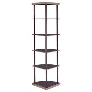English Elm Cappuccino Corner Bookcase with 5 Sleek Quarter-Circle Shelves, Space-Saving Rustic Brown Storage Solution B062P145518
