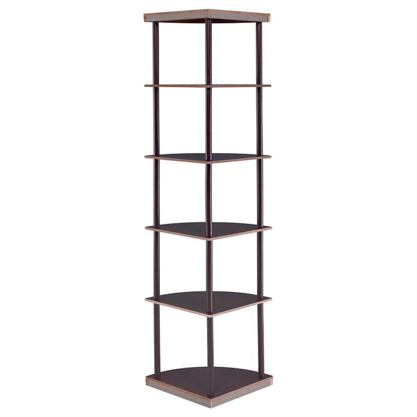 English Elm Cappuccino Corner Bookcase with 5 Sleek Quarter-Circle Shelves, Space-Saving Rustic Brown Storage Solution B062P145518