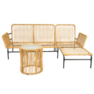 English Elm 3 Pieces Outdoor Patio Wicker Furniture Set – Light, Sturdy Metal Frame, All-Weather Wicker, 3.15" Cushions, Natural Yellow & Creme W329S00038