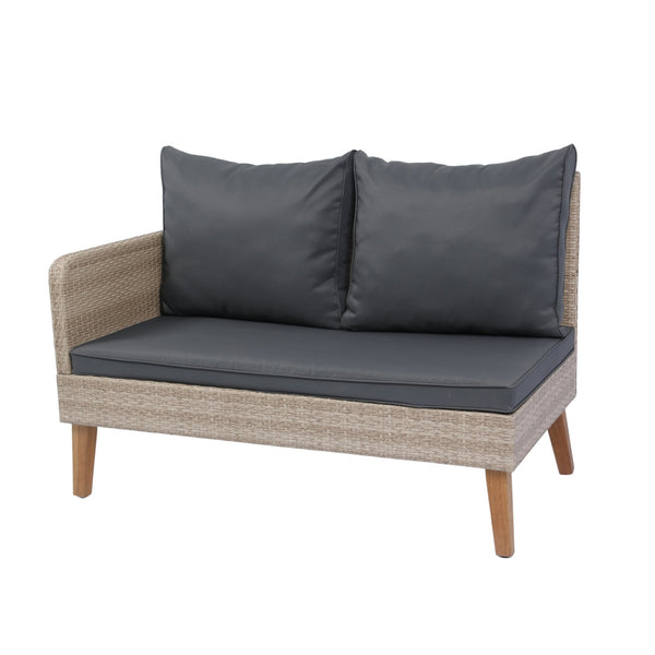 English Elm 3 Piece Patio Sectional Wicker Rattan Sofa Set with Acacia Wood Table Natural Yellow Wicker Cushions Durable Weather-Resistant Construction W329S00037