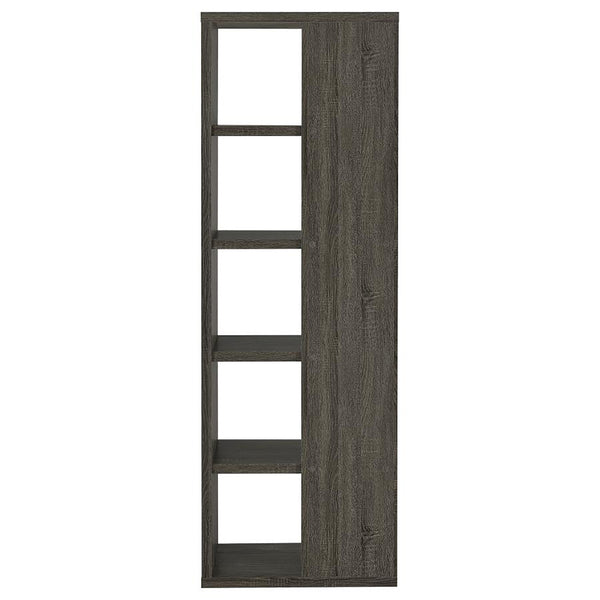 English Elm Weathered five-shelf bookcase in Dark Grey Finish with Semi-Backless Drama, Versatile Storage, 70.75" B062P145507