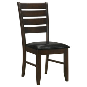 English Elm Cappuccino Ladder-Back Side Chairs Set of 2 — Oak Veneer Hardwood Frame, Black Leatherette Padded Seats, 300 lb Limit B062P145658