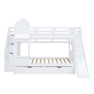 English Elm Full-over-full Castle Bunk Bed with Slide Drawers Shelves Pinewood Kids Frame White LT000558AAK-3