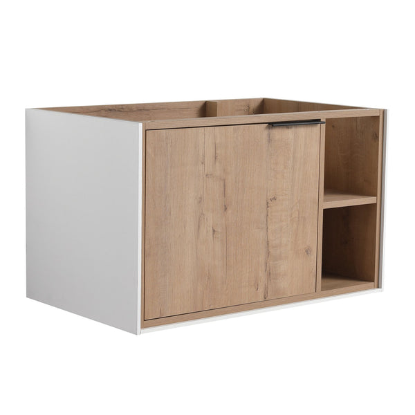 English Elm 30'' 30" Floating Wall-Mounted Vanity Cabinet with Soft-Close Door, Plywood Trim, Open Shelves, Metal Handle W999P145695
