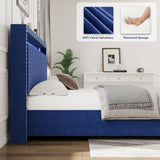 Hearth and Haven Luxury Gas Lift Storage Bed with Rf Led Lights, Storage Headboard , Full Size , Velvet Blue W2239S00005