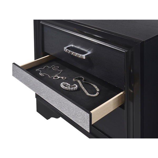 English Elm Black Modern 2-Drawer Nightstand with Hidden Felt-Lined Jewelry Tray, Metallic Accents & Crystal Pulls B062P145652