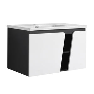 English Elm 32' 32" Floating Wall-Mounted Vanity with Ceramic Sink, Soft-Close Double Doors, Water-Resistant Ply W999S00129