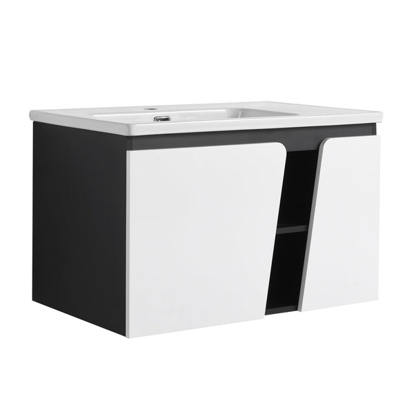 English Elm 32' 32" Floating Wall-Mounted Vanity with Ceramic Sink, Soft-Close Double Doors, Water-Resistant Ply W999S00129