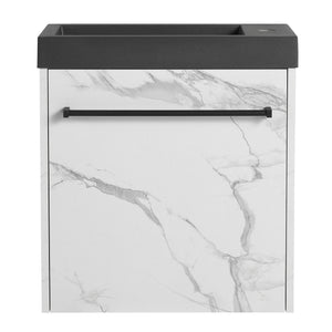 English Elm 20'' Floating Wall-Mounted Vanity with Resin Sink, Soft-Close Door & Open Shelves for Compact Baths White+Black W999P143207