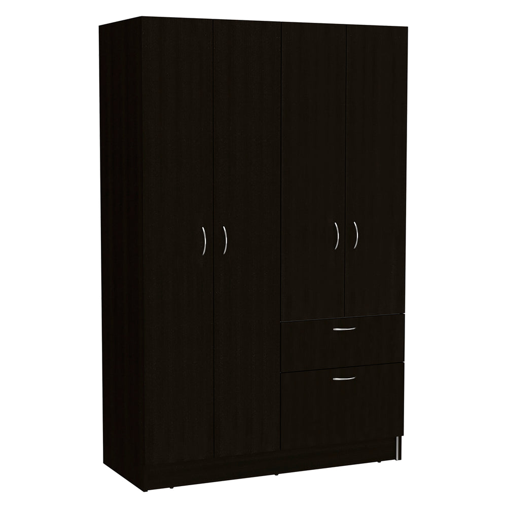 English Elm Armoire Alpes White & Black Bedroom Cabinet with Hanging Rod, Pull-Down Door, Drawer, Durable Design B092S00006