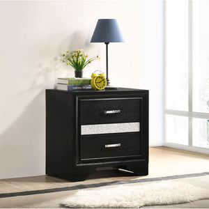 English Elm Black Modern 2-Drawer Nightstand with Hidden Felt-Lined Jewelry Tray, Metallic Accents & Crystal Pulls B062P145652