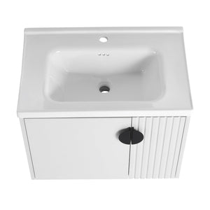 English Elm 28 Inch Wall-Mounted Bathroom Vanity with Ceramic Sink, Wave Dual Doors, Soft-Close Hinges, Durable Finish White W999P146019