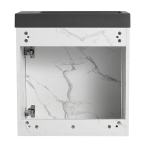 English Elm 20'' Floating Wall-Mounted Vanity with Resin Sink, Soft-Close Door & Open Shelves for Compact Baths White+Black W999P143207