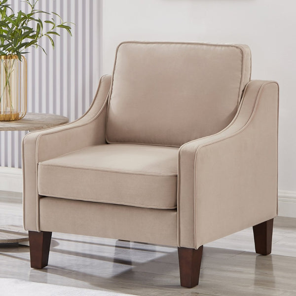 English Elm Modern Velvet Accent Chair Solid Wood Legs Scooped Arms Single Seat Lounge Seating W2186P143467