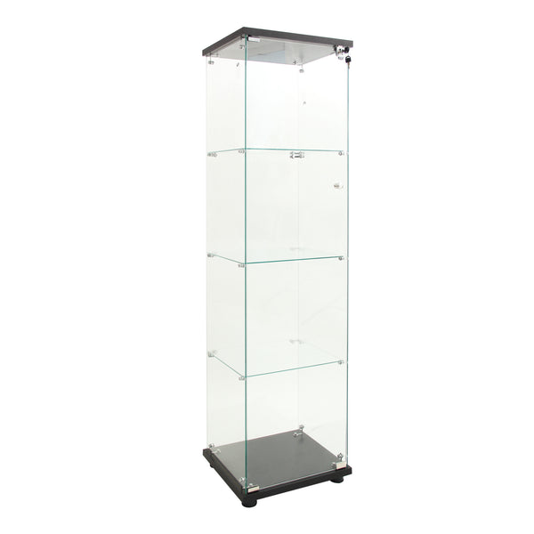 English Elm LED Glass Display Cabinet 64.7" Tall with 4 Tempered Glass Shelves, Dustproof Curio Bookcase for Home Black W1806P197871