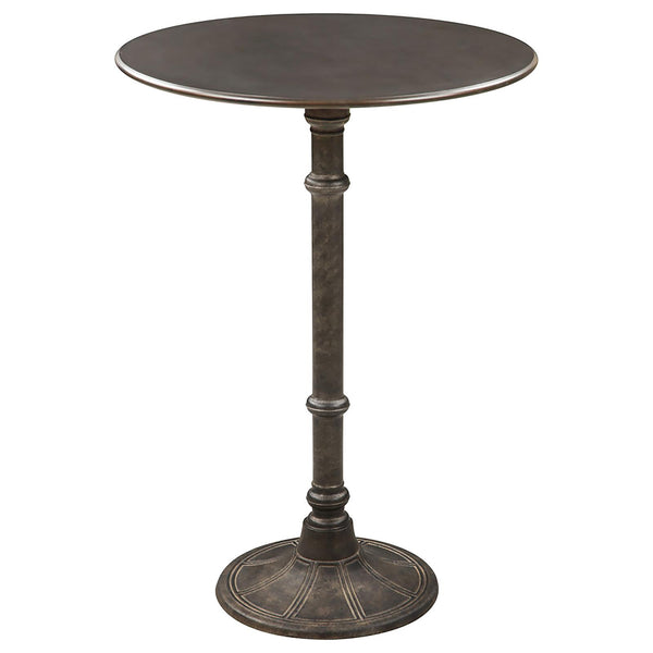 English Elm Rustic Parisian Bistro Bar Table in Dark Russet Antique Bronze Finish with Mahogany Veneer Top, 42" B062P145648