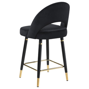 English Elm Black Velvet Counter Height Stools (Set of 2) with Gold Accents, Plush Cushioned Seats & Black Legs B062P145678