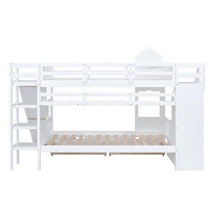 English Elm Full-over-full Castle Bunk Bed with Slide Drawers Shelves Pinewood Kids Frame LT000558AAK-2