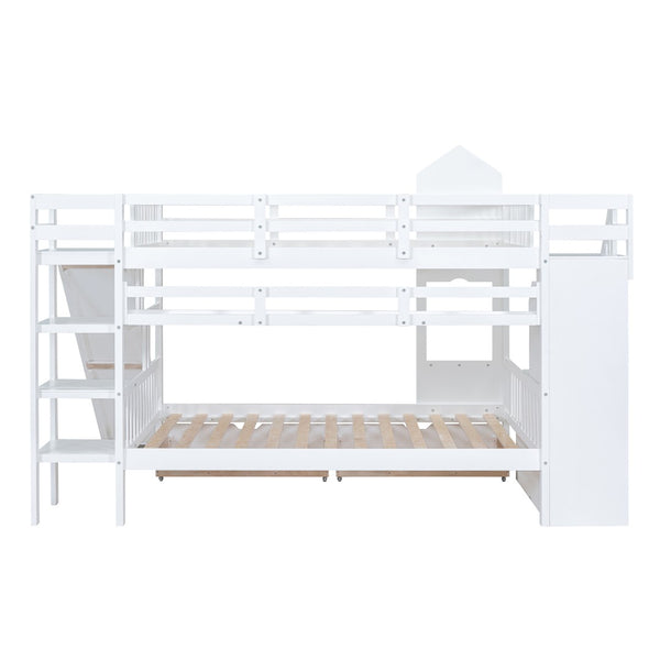 English Elm Full-over-full Castle Bunk Bed with Slide Drawers Shelves Pinewood Kids Frame LT000558AAK-2