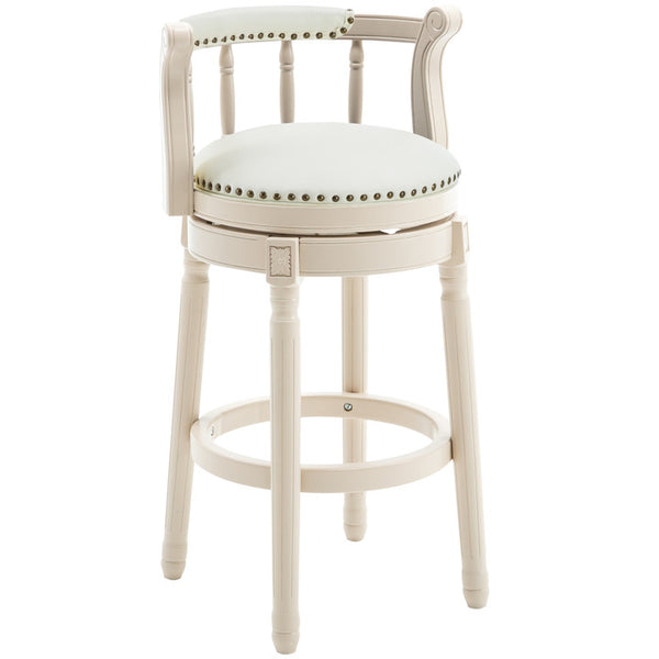 English Elm Bar 360° Swivel Leather Wooden Bar Stool with Contoured Back, Eco Hardwood Frame for Dining Comfort Ivory W2195P146466