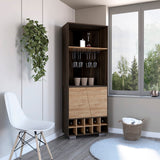 Dark Oak Corner Bar Cabinet with Wine Storage - Albarr