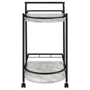 English Elm Black Faux White Marble Serving Cart with 2-Tier Shelves, 3-Bottle Wine Rack & Locking Casters — Sleek Entertaining Station (32" H) B062P145636