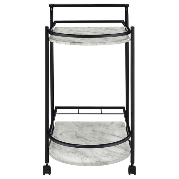 English Elm Black Faux White Marble Serving Cart with 2-Tier Shelves, 3-Bottle Wine Rack & Locking Casters — Sleek Entertaining Station (32" H) B062P145636