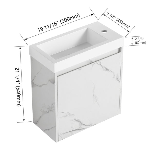 English Elm 20'' Floating Wall-Mounted Vanity with Resin Sink, Soft-Close Door & Open Shelves for Compact Baths White W999P143204
