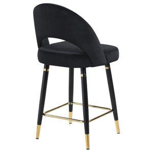 English Elm Black Velvet Counter Height Stools (Set of 2) with Gold Accents, Plush Cushioned Seats & Black Legs B062P145678