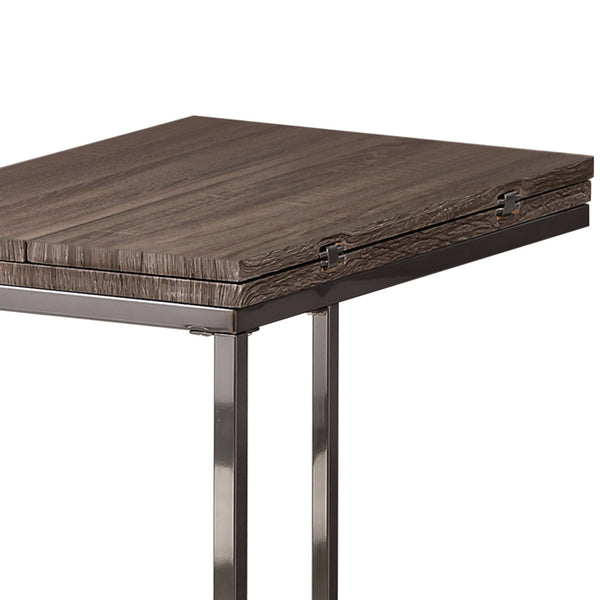 English Elm Weathered Mortimer Snack Table with Expandable Top, Nickel Frame, Weathered Wood-Grain Finish, Sofa Caddy B062P145458