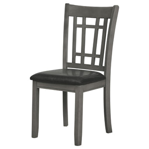 English Elm Medium Grey Lattice Back Side Chairs Set of 2 — Rustic Dining Accent Chairs with Faux Black Leather Seats, Timeless Design, Comfortable Support B062P145657