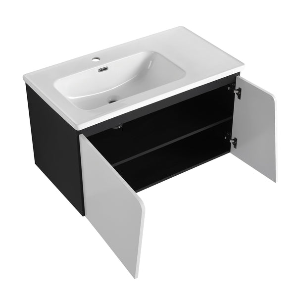 English Elm 36'' Floating Wall-Mounted Vanity with Ceramic Basin, Soft-Close Double Doors, Water-Resistant Ply Finish W999S00130