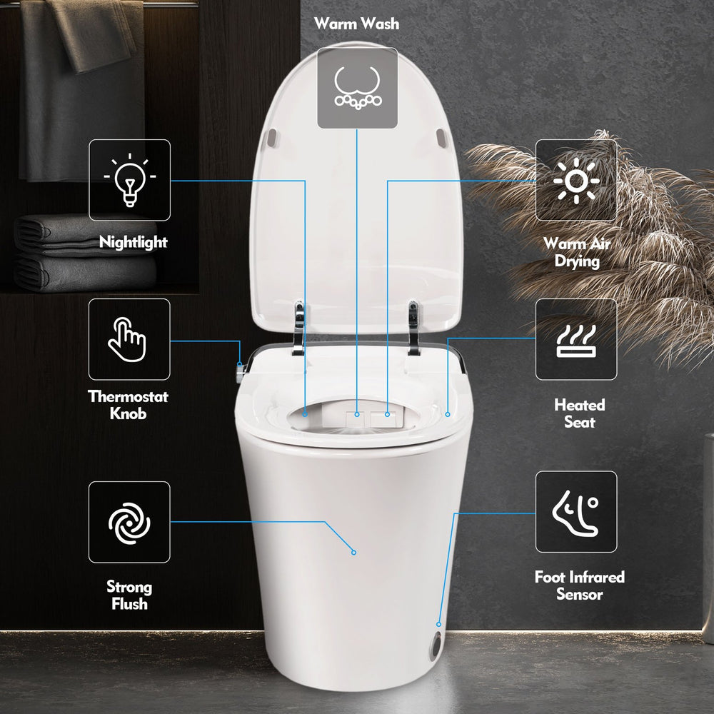 English Elm Luxury Smart Toilet Elongated Bidet with Remote, Heated Seat, Adjustable Wash/Dryer Temps, LED Night Light WF314235AAA
