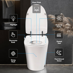 English Elm Luxury Smart Toilet Elongated Bidet with Remote, Heated Seat, Adjustable Wash/Dryer Temps, LED Night Light WF314235AAA