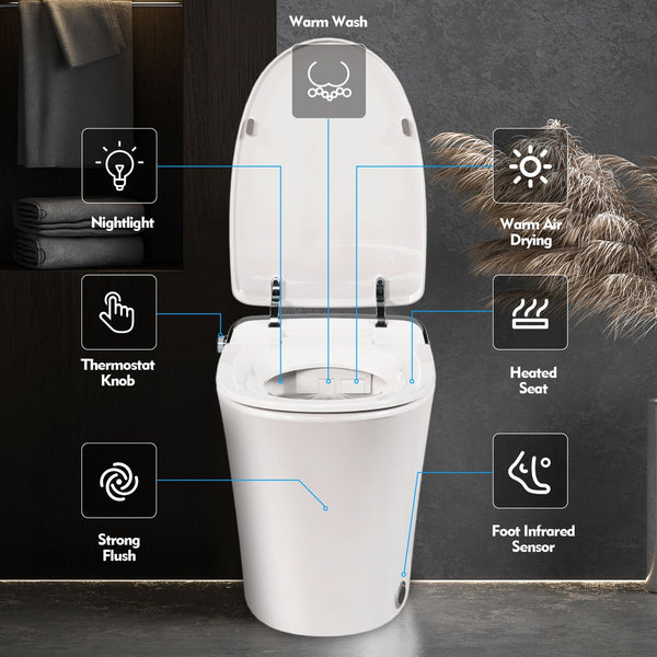 English Elm Luxury Smart Toilet Elongated Bidet with Remote, Heated Seat, Adjustable Wash/Dryer Temps, LED Night Light WF314235AAA