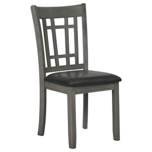 English Elm Medium Grey Lattice Back Side Chairs Set of 2 — Rustic Dining Accent Chairs with Faux Black Leather Seats, Timeless Design, Comfortable Support B062P145657