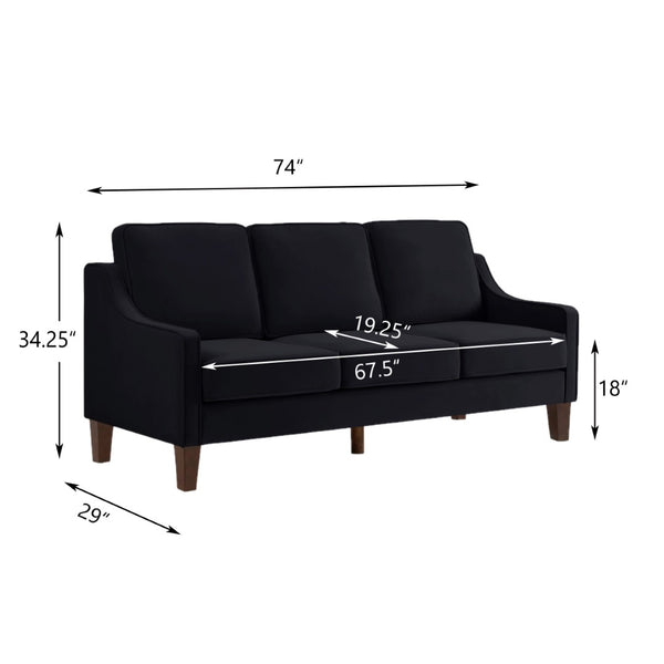 English Elm Modern Three Seat Velvet Sofa Scooped Armrests Tapered Wood Legs Living Room W2186P143472