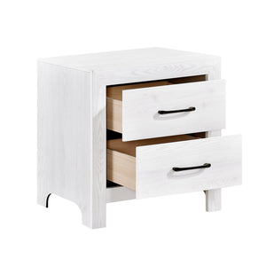 English Elm Modern White Finish Nightstand with 2 Drawers, Black Metal Hardware, 3D Paper Veneer Texture, 23.5x16x24" B011P146407