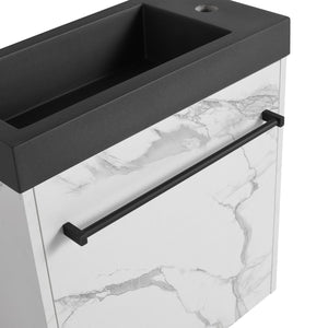 English Elm 20'' Floating Wall-Mounted Vanity with Resin Sink, Soft-Close Door & Open Shelves for Compact Baths White+Black W999P143207
