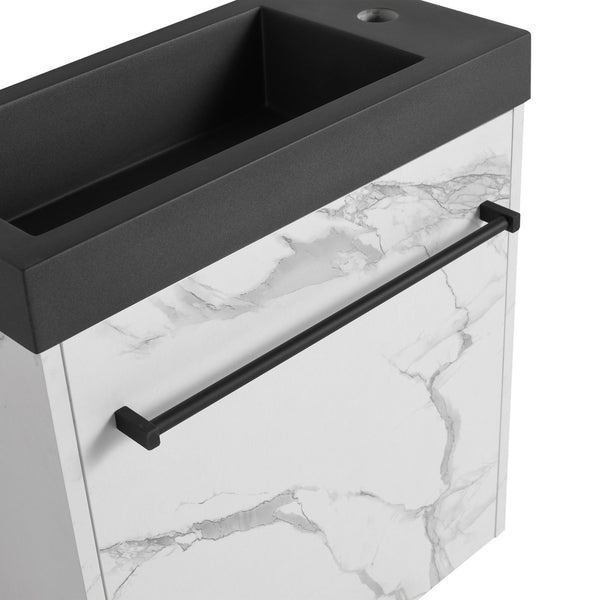 English Elm 20'' Floating Wall-Mounted Vanity with Resin Sink, Soft-Close Door & Open Shelves for Compact Baths White+Black W999P143207