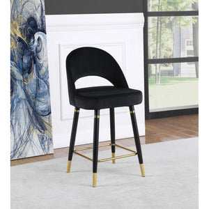 English Elm Black Velvet Counter Height Stools (Set of 2) with Gold Accents, Plush Cushioned Seats & Black Legs B062P145678