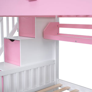 English Elm Full-over-full Castle Bunk Bed with Slide Drawers Shelves Pinewood Kids Frame LT000558AAH-3