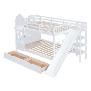 English Elm Full-over-full Castle Bunk Bed with Slide Drawers Shelves Pinewood Kids Frame LT000558AAK-2