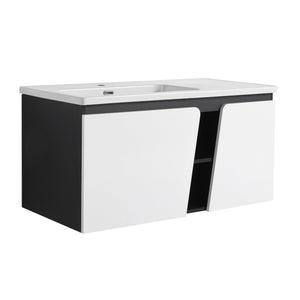 English Elm 40'' 40" Floating Wall-Mounted Bathroom Vanity with Ceramic Sink, Soft-Close Doors, Plywood Reinforced Durability PMID W999S00131
