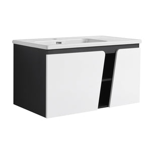 English Elm 36'' Floating Wall-Mounted Vanity with Ceramic Basin, Soft-Close Double Doors, Water-Resistant Ply Finish W999S00130
