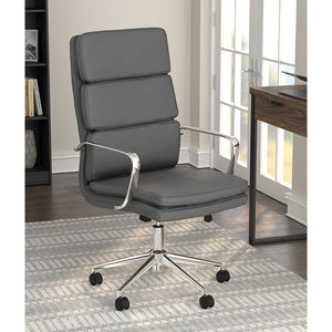 English Elm Grey Upholstered Office Chair with Chrome Base and Arms, Modern Minimalist Design, Casters, Ergonomic Comfort B062P145687
