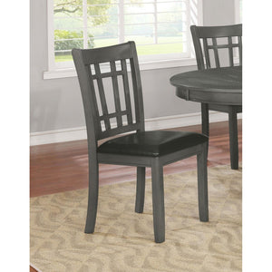 English Elm Medium Grey Lattice Back Side Chairs Set of 2 — Rustic Dining Accent Chairs with Faux Black Leather Seats, Timeless Design, Comfortable Support B062P145657