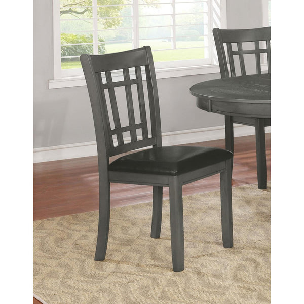 English Elm Medium Grey Lattice Back Side Chairs Set of 2 — Rustic Dining Accent Chairs with Faux Black Leather Seats, Timeless Design, Comfortable Support B062P145657