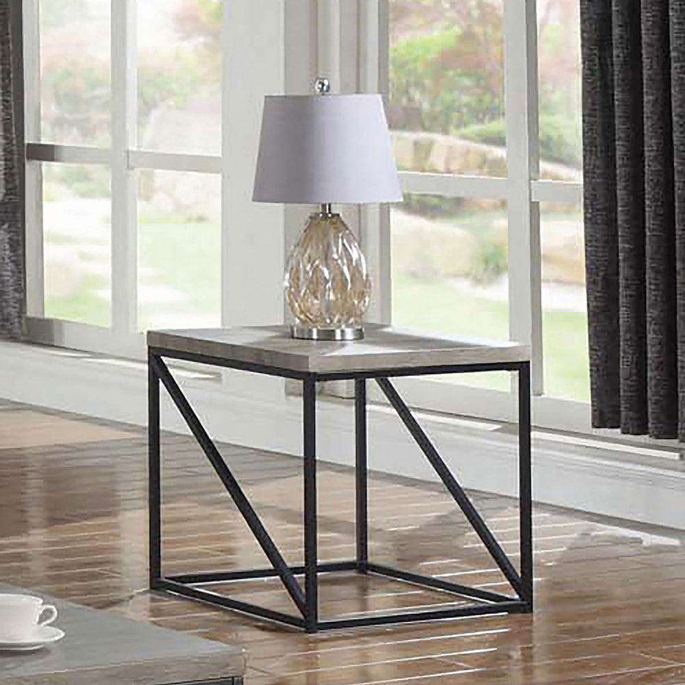 English Elm Sonoma Contemporary Grey Square End Table with Geometric Black Metal Frame and Natural Wood Top - Chic Industrial Accent Piece B062P145637